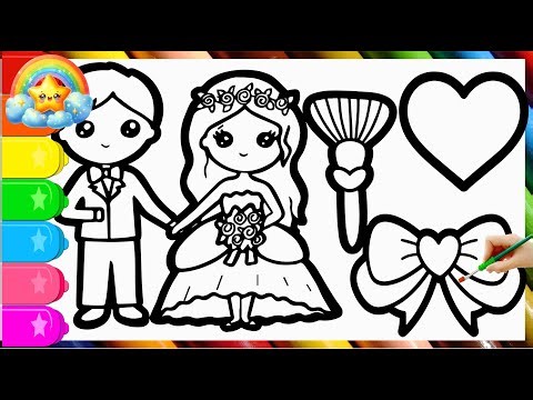 Cute Bride and Groom Drawing and Coloring For Kids | How to draw bride and groom