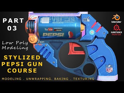 How to make a stylized gun weapon in blender | substance painter | Part 03 | Pepsi Gun modeling
