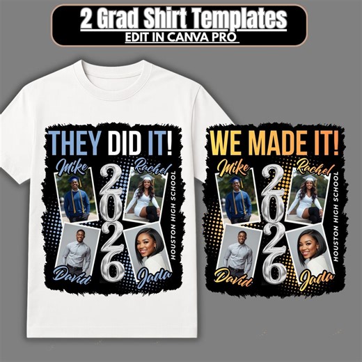 Graduation T-shirt Design 4 Person Grad Shirt for Multiple Graduates Photo Canva Editable Custom DTG DTF Class of 2026 - Etsy