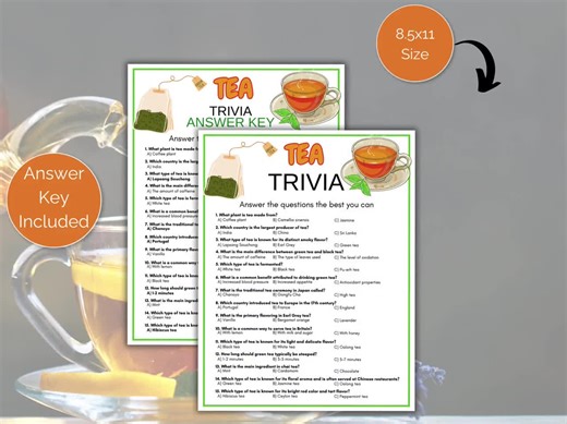 Tea Trivia Game, Tea Quiz, Printable Tea Game for Kids and Adults, Food Trivia Game, Tea Activity, Drink Trivia - Etsy