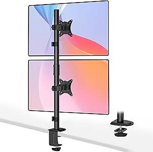 Stacked Monitor Mount - Dual Monitor Stand Vertical for 2 Screens up to 35", with Height Adjustable Extra Tall Pole, 26.5 lbs Capacity