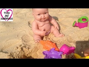 Baby Doll goes to the Beach Swims in the Ocean Baby doll pretend play video for girls
