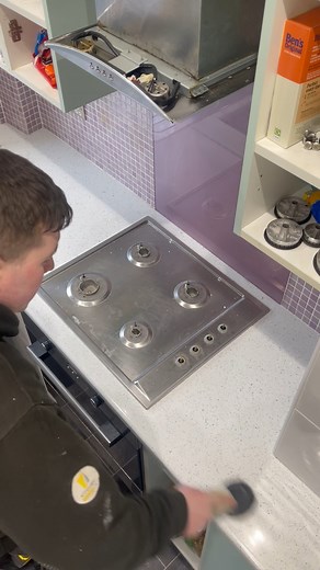 Wrapping a purple kitchen's countertop 💜 #kitchenwrap #kitchenwrapping #homedecor #kitchendesign #smallbusiness | Kitchen WrapCo.