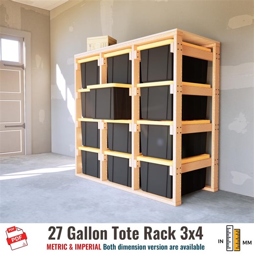 DIY 27 Gallon Bin Storage Rack Plan 3x4 Tote Shelf PDF Instant Easy Download - Etsy Canada