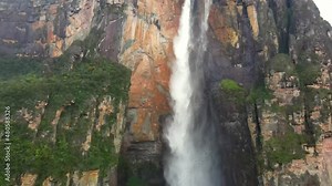 Scenic aerial view of Angel Fall world's highest waterfall in Canaima Venezuela rainforest