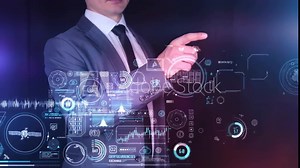 A large array of data on a virtual panel in front of a person.