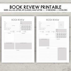 Printable Book Review Template: Reading Journal & Tracker (a4/a5/letter) (digital Printable PDF) - Etsy