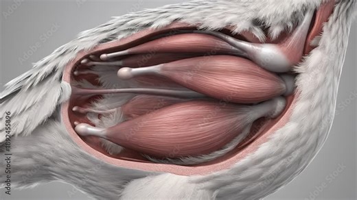 Bird Anatomy Visuals Showing Pectoral Muscles for Flight Animation of Avian Wing Structure Anatomical Illustration Gray