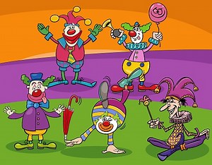 Cartoon illustration of funny clowns or comedians characters group