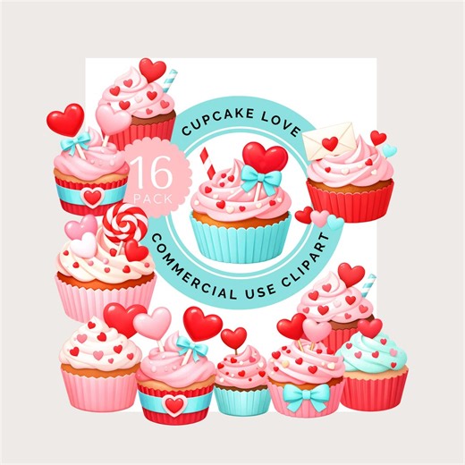Love Cupcake Clipart Bundle 16 PNG Heart Cupcake Graphics Kids Party Printable Baby Shower Decor Commercial Use Download - Etsy