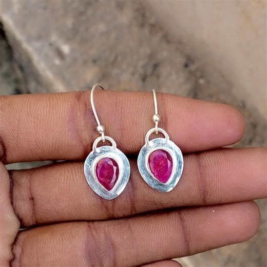 Natural Ruby Earring, 925 Sterling Silver Earring, Lovely Earring, Handmade Jewelry, Gemstone Earring, Popular Earring, Gift for Valentine - Etsy