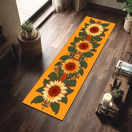 Sunflower Runner Rug Orange Hallway Farmhouse Long Kitchen Carpet - Etsy