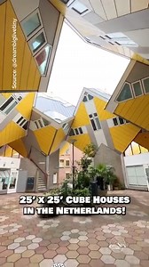 Would you live in one of the infamous cube houses, the Kubuswoningen, in Rotterdam? These 39 cube houses were designed by Piet Blom in 1977 & have inspired much of Rotterdam's architecture to this day. Inside, the cube houses feature a living room & a full kitchen on the first floor; a bedroom, a bathroom, & an office on the second floor; & a bonus living space/bedroom on the third floor with tons of natural light pouring through the windows! The elevated cubes are supported on hexagonal piers; 