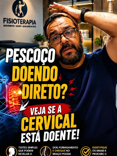 🚨 PESCOÇO DOENDO DIRETO? ISSO PODE SER UM SINAL DE PROBLEMA NA CERVICAL! Dor no pescoço não é “normal”. Formigamento, peso na nuca, dor de cabeça, choque no braço e rigidez podem ser sinais de que sua cervical está sofrendo. Muita gente ignora os sintomas até começar: ❌ perda de força ❌ dor irradiando para o braço ❌ dificuldade para dormir ❌ tontura e travamentos No vídeo de hoje eu mostro testes simples que podem ajudar a identificar sinais de compressão cervical e irritação nervosa. ⚠️ Quanto