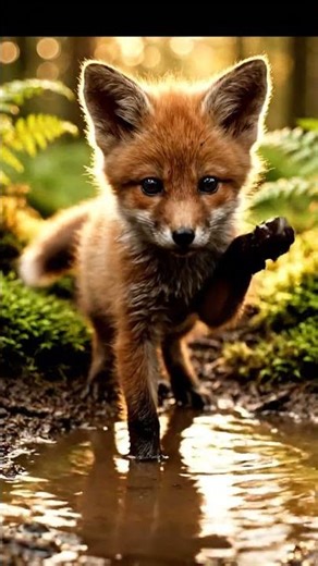 Fox Baby’s First Steps… Into a Mud Puddle! | Ease Loop AI Short | Easy Loop