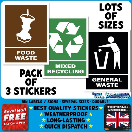 Food Waste Mixed Recycling Bin Stickers – Waterproof Labels for Bins - Pack of 3 - Etsy