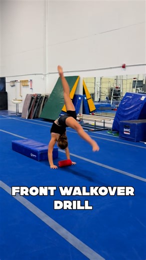 @drillsbymaya on Instagram: "Here’s a drill I love for making front walkovers cleaner and more controlled 👊 Place a red and black foam block spaced apart in front of you. As you go over the first block, spot it as long as you can, then immediately find the second block with your eyes. This helps with proper alignment and rolling through the walkover. Make sure to keep your shoulders up when you spot the second block 🤍 ⚠️ Don’t put the blocks too close together — your ending stance will look sq