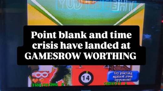 TIME CRISIS AND POINT BLANK THE ULTIMATE ARCADE SHOOTERS NOW AT GAMESROW WORTHING We stay open late Thursday Friday Saturday nights so you can enjoy great drinks with lots of 0% options available and draft and the BIGGEST RANGE of gaming in Worthing. Retro consoles Retro arcade machines Fooseball Air hockey Punch strength test Need for speed 2 player driving Nintendo Wii Pool tables Prize grabbers Fair ground machines Board games TIME CRISIS TWO PLAYER SHOOTER GET YOUR GAME ON Find us next to Mc