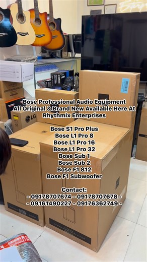 Bose Professional Audio Equipment All Original & Brand New Available Here At Rhythmix Enterprises Bose S1 Pro Plus Bose L1 Pro 8 Bose L1 Pro 16 Bose L1 Pro 32 Bose Sub 1 Bose Sub 2 Bose F1 812 Bose F1 Subwoofer Contact: - 09178707674 - 09178707678 - - 09161490227 - 09176362749 - | Rhythmix Enterprises