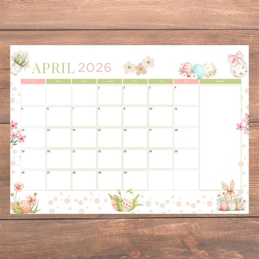 April 2026 Calendar Printable, Easter Bunny Calendar, Cute Spring Planner, A4 Monthly Calendar PDF JPG, Kids Schedule, Instant Download - Etsy