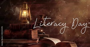 Create an inspiring Literacy Day background with plenty of copy space, ideal for promoting the importance of reading and education Stock Video