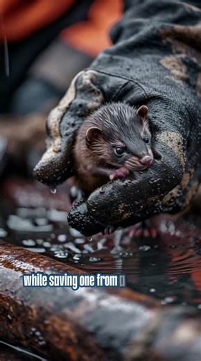 American Mink ATTACKS Rescuer During Wild Storm Drain Rescue! 🦦😱 #fyp #viral #ytshorts