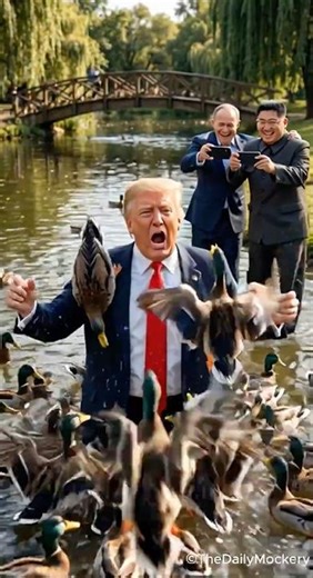 100 Ducks Swarm Trump at Park 😂🦆 (Putin & Kim Prank AI)