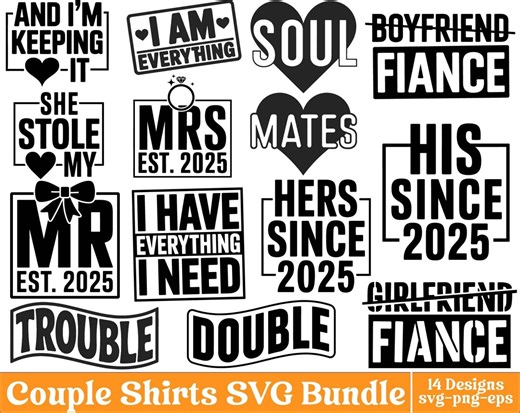 Couple Shirts Svg Bundle, Matching Anniversary Design Png File, Husband & Wife Designs, His and Hers Svg, Cricut File, Digital Download - Etsy