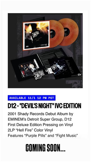 D12 on Instagram: "Pressed for the first time on “Hell Fire”, vinyl, D12’s “Devil’s Night” Deluxe Edition is limited to 3,000 copies globally. Featuring bonus tracks “Freestyle,” “Words Are Weapons,” and “Sh** on You”, this IVC release comes with a bonus D12 sticker. Available on 11/1/2025 only on interscope.com"