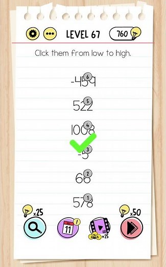 Brain test : level 67 - click them from low to high