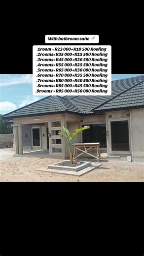 Hello we are offering 🤲Prefab/Deck concrete House for sales🏡 Without Bathroom suite🚿 .1room =R12 000 R2 500 Transport .2rooms=R23 800 R2 500 Transport .3rooms=R35 800 R2 500 Transport .4rooms=R44 500 R2 500 Transport .5rooms=50 000 R2 500 Transport .6rooms=60 000 R2 500 Transport .7rooms=69 000 R2 500 Transport .8rooms=78 000 R2 500 Transport .9rooms =83 000 R2 500 Transport With bathroom suite 🚿 1room =R23 000 R2 500 Transport .2rooms=R35 000 R2 500 Transport .3rooms=R45 000 R2 500 Transpor