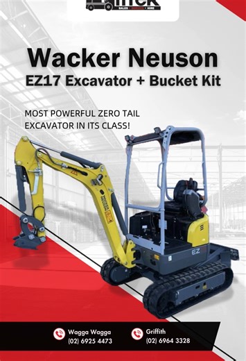 The Wacker Neuson EZ17 compact excavator is the most powerful zero tail excavator in its class. A large-volume diesel engine, load-sensing system and an innovative cooling system provide the highest levels of performance and efficiency 🏗️ The compact and durable design guarantees a long service life. The EZ17 offers the operator an unrestricted field of vision through the roof window. Key features include: zero tail swing, warranty 5 year/5000hr, factory fitted 2-way auxiliaries hoses, powerful