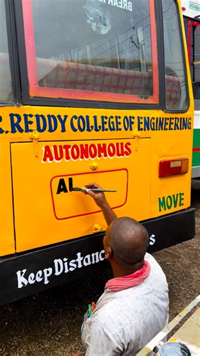 BezawadaArts on Instagram: "Paint artist makes Amazing Hand paint calligraphy on college bus #painting #instagram #reels #trending #viral #followforfollowback #follow #instagood #painting #art #foryou #like"