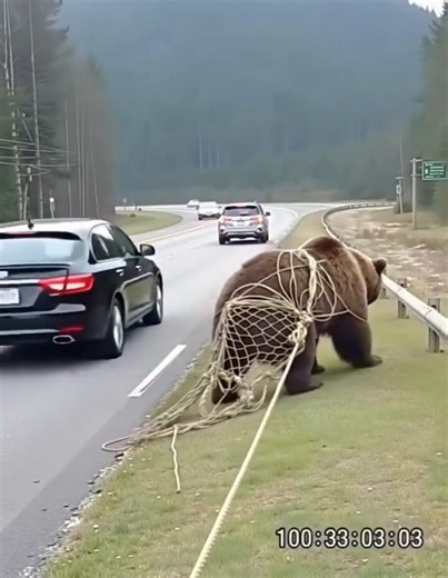 45K views · 289 reactions | On a foggy highway at dawn, I spotted a bear tangled in a net. Drivers ignored it — some even laughed. I stopped, grabbed my cutter, and freed it. What the bear did next left me speechless.  (check in the first comment) | State Of Everything | Facebook