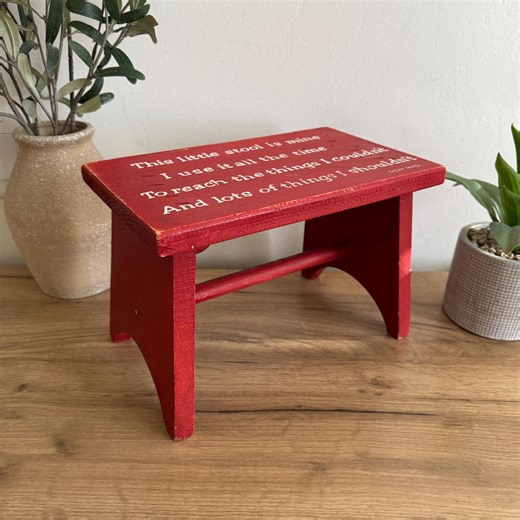 Vintage Wooden Step Stool | Red Painted Nursery Stool With Poem | Child Step Stool Decor | Rustic Farmhouse Decor | Kids Room Accent - Etsy