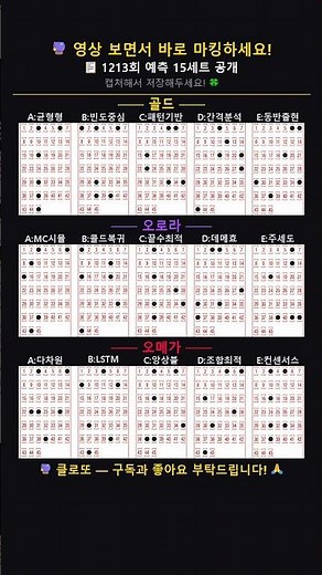 로또 1213회 예측번호 15세트 용지 마킹 | 18가지 분석 기반 #로또예측 #클로또