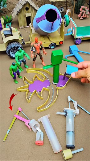 Mini handpump science project with purple concrete & mixer cowfarm||mini tractor short No.533#shorts