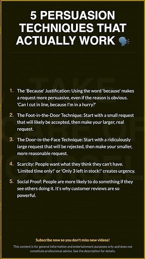 5 PERSUASION TECHNIQUES THAT ACTUALLY WORK 🗣️\n\nThe 'Because' Justifica...