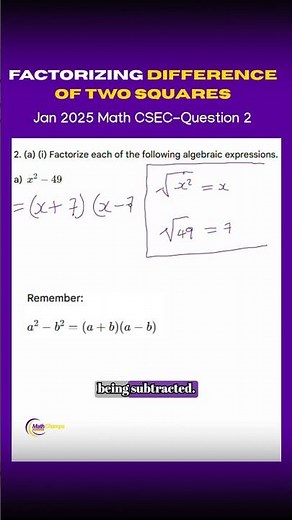 CSEC Mathematics January 2025 Paper 2 Solution | Difference of Two Squares (Step-by-Step Guide)