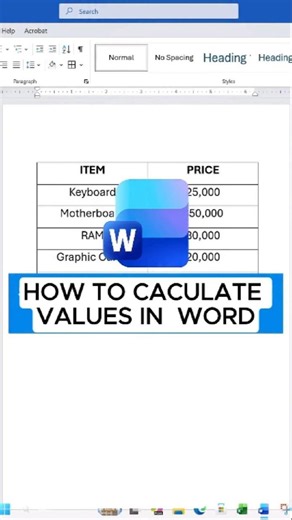 How to calculate values in Ms Word #word #microsoftwordtutorials #wordtips
