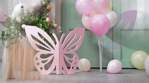 Lineshading Large Size Wooden Butterfly Decor Craft Decoupage Slices - Butterfly Shape - Birthday Wedding Baby Shower DIY Decorations (Light Pink, 46.85 x 62.2 Inches)