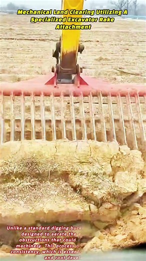 Mechanical Land Clearing Utilizing A Specialized Excavator Rake Attachment