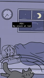 What a nice alarm, I don’t even have to set it up… ⏰🐈‍⬛ Not very consistent though, it goes off at 2am, 3am…5am 😂 . . . #cattitude #catstagram #animation #relatable #equmi | Equmi