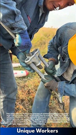 Power line work: workers installing high-voltage power lines