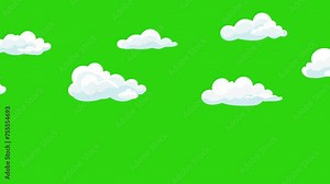2D animated clouds motion graphic effects on green screen. Moving white clouds with 4K resolution. Can use to change the background color, cartoon scenes, animated videos, landscape videos.
