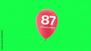 Helium Number Balloon With Number 87. Green Screen And Alpha Luma Matte Channel. Loop Animation.