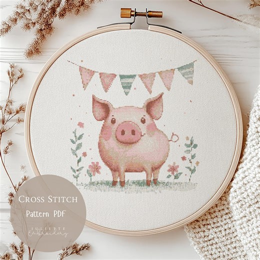 Pig Cross Stitch Pattern, Beginner Embroidery Design, Farm Animal Decor (PDF Download) 287 - Etsy UK