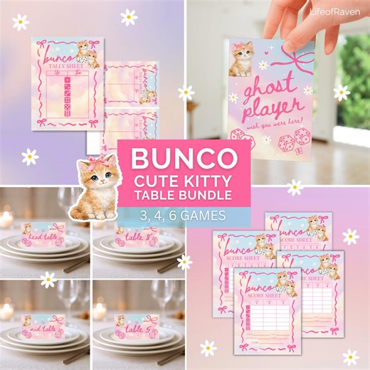 Cute Kitty Cat Bunco Score Cards Printable Coquette Bow Theme Tally Sheets Game Night Bundle Ladies Girls Party Decor Table Numbers Download - Etsy