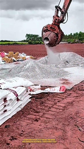 Excavator Screening Bucket Separates Fine Aggregate for Construction Base Work #machine#construction