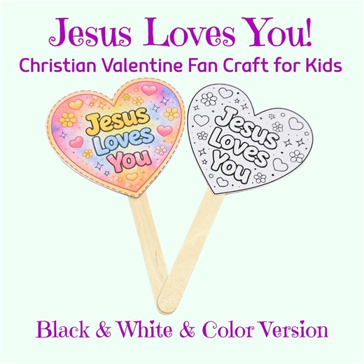 Jesus Loves You Valentine Activity for Kids | Christian Printable Fan Craft | Sunday School - Etsy